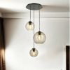 Licht-Erlebnisse Pendant lamp smoked glass 3-bulb Ball shade E27 adjustable dining table living room hanging lamp - black, smoke gray Lámparas