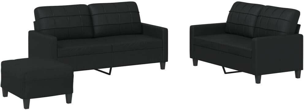 vidaXL 3 pcs. Sofa set with cushions faux leatherblack faux leather (3201363) Sofás