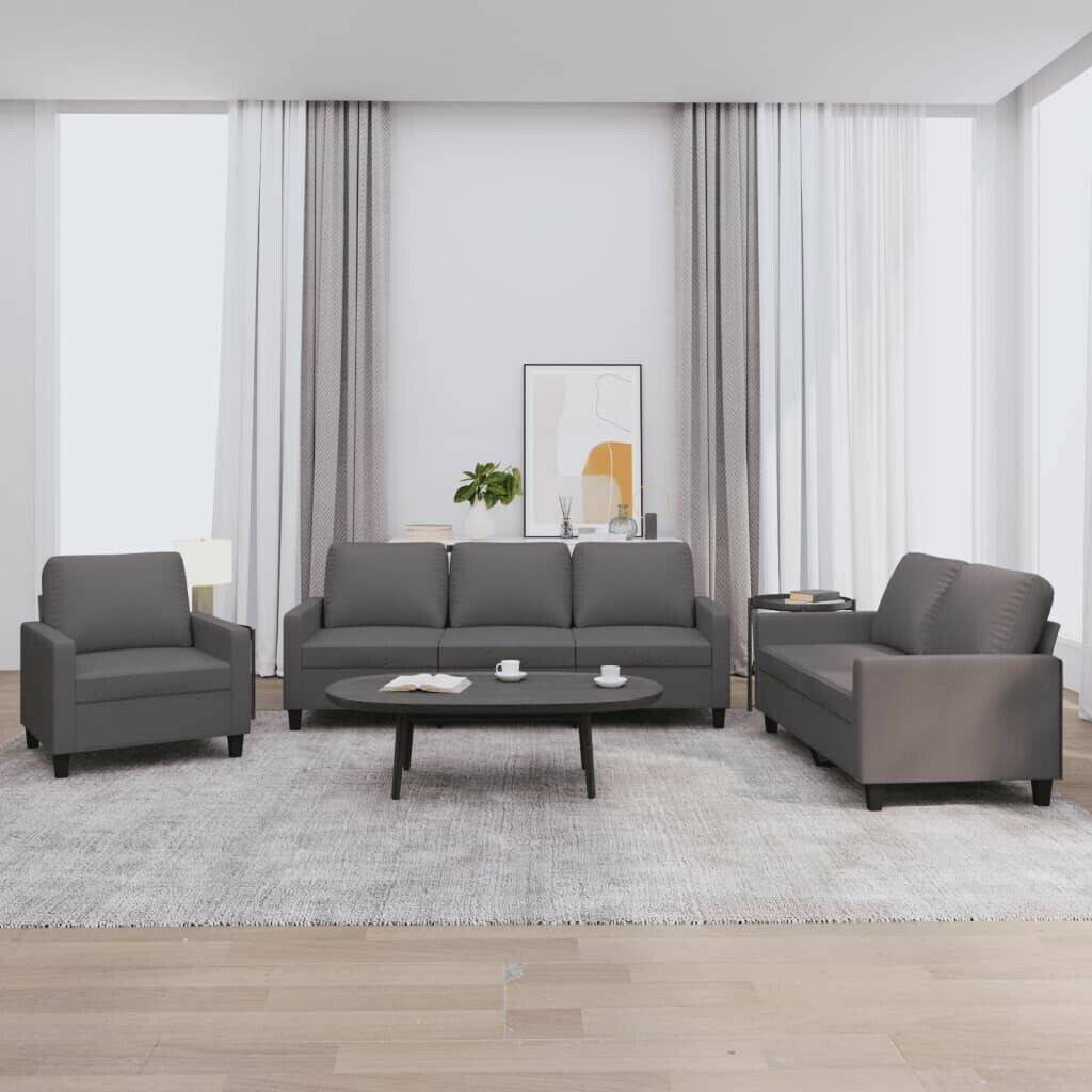 Sofás vidaXL 3 pcs. Sofa set with cushions faux leathergray faux leather (3201400)