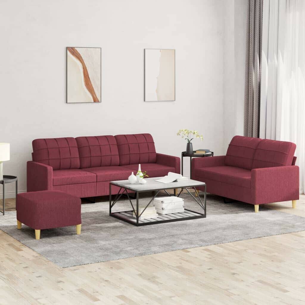 Sofás vidaXL 3 pcs. Sofa set with cushions wine red fabric (3201320)