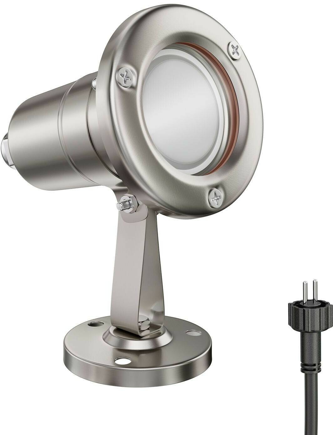 Lámparas de exterior ledscom.de Garden spotlight MUK for outside, stainless steel, 4.99W 430lm 100° warm white