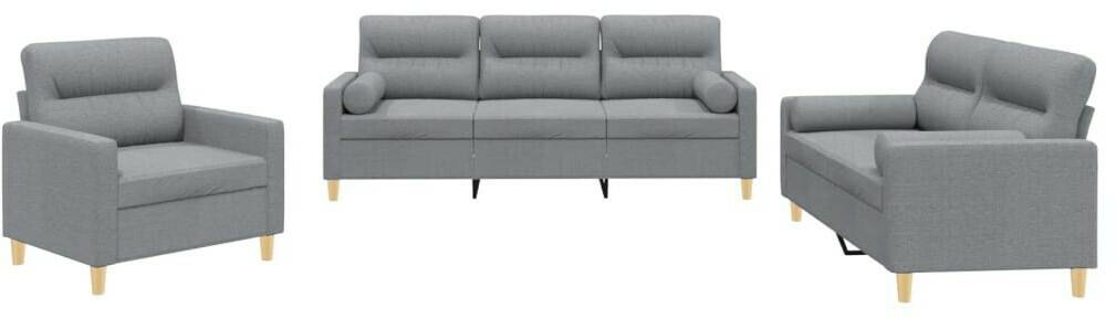 vidaXL 3-piece sofa set with cushions fabriclight gray (3201552) Sofás