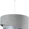 Lámparas Licht-Erlebnisse Hanging lamp fabric shade gray silver 50 cm round E27 pendant light - White, Gray, Silver