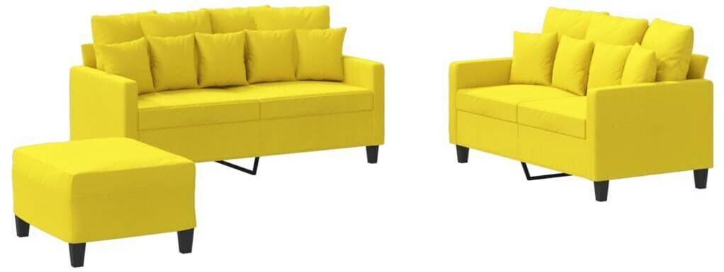 vidaXL 3 pcs. Sofa set with cushions light yellow fabric (3201661) Sofás