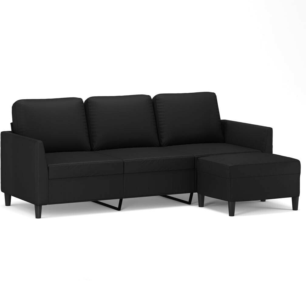 vidaXL 3-seater sofa with stool black 180 cm faux leather (3201122) Sofás