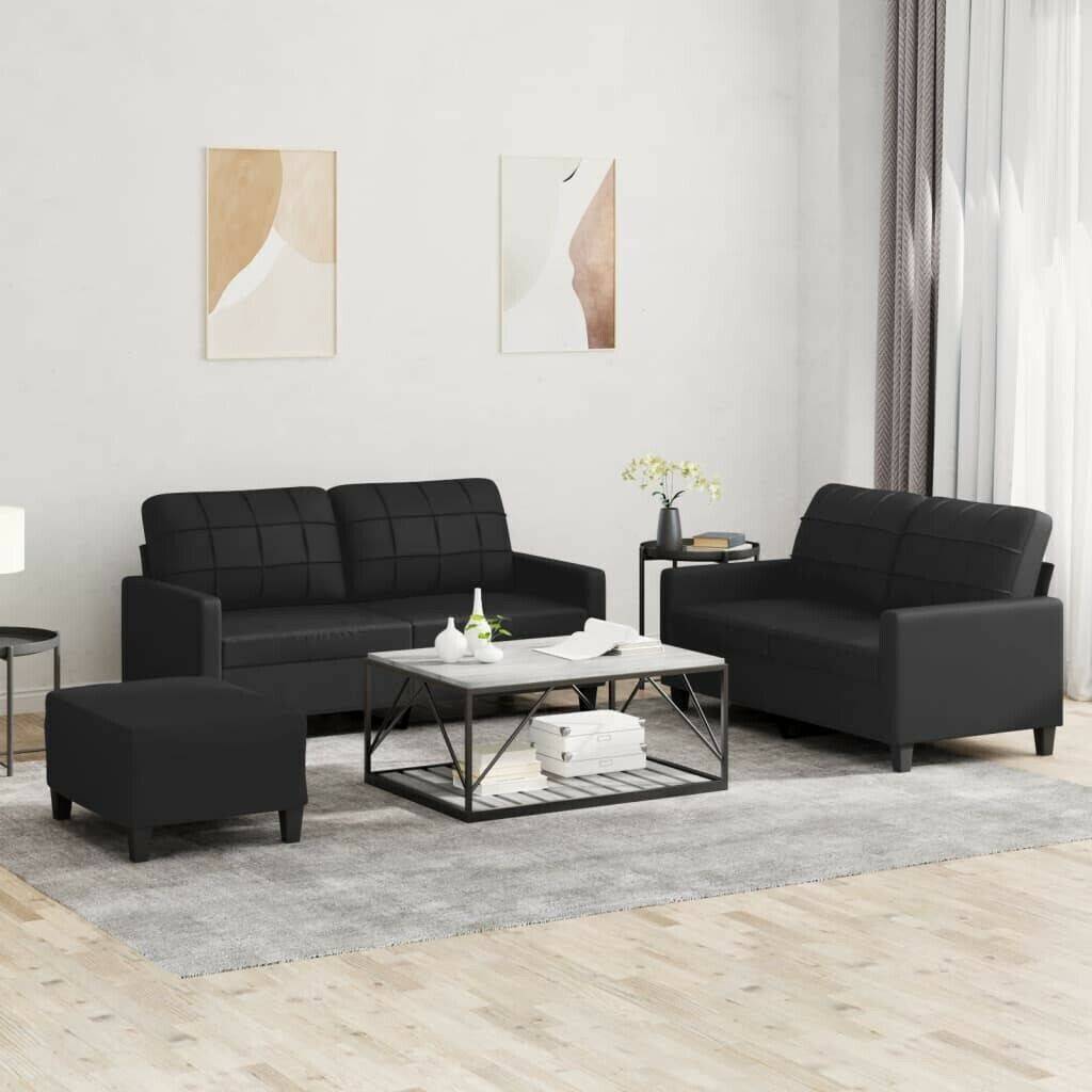 vidaXL 3 pcs. Sofa set with cushions faux leatherblack faux leather (3201363) Sofás