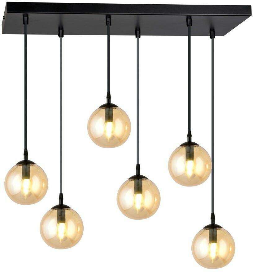 Glassy hanging lamp 6-bulb black amber glass 75 cm Lámparas