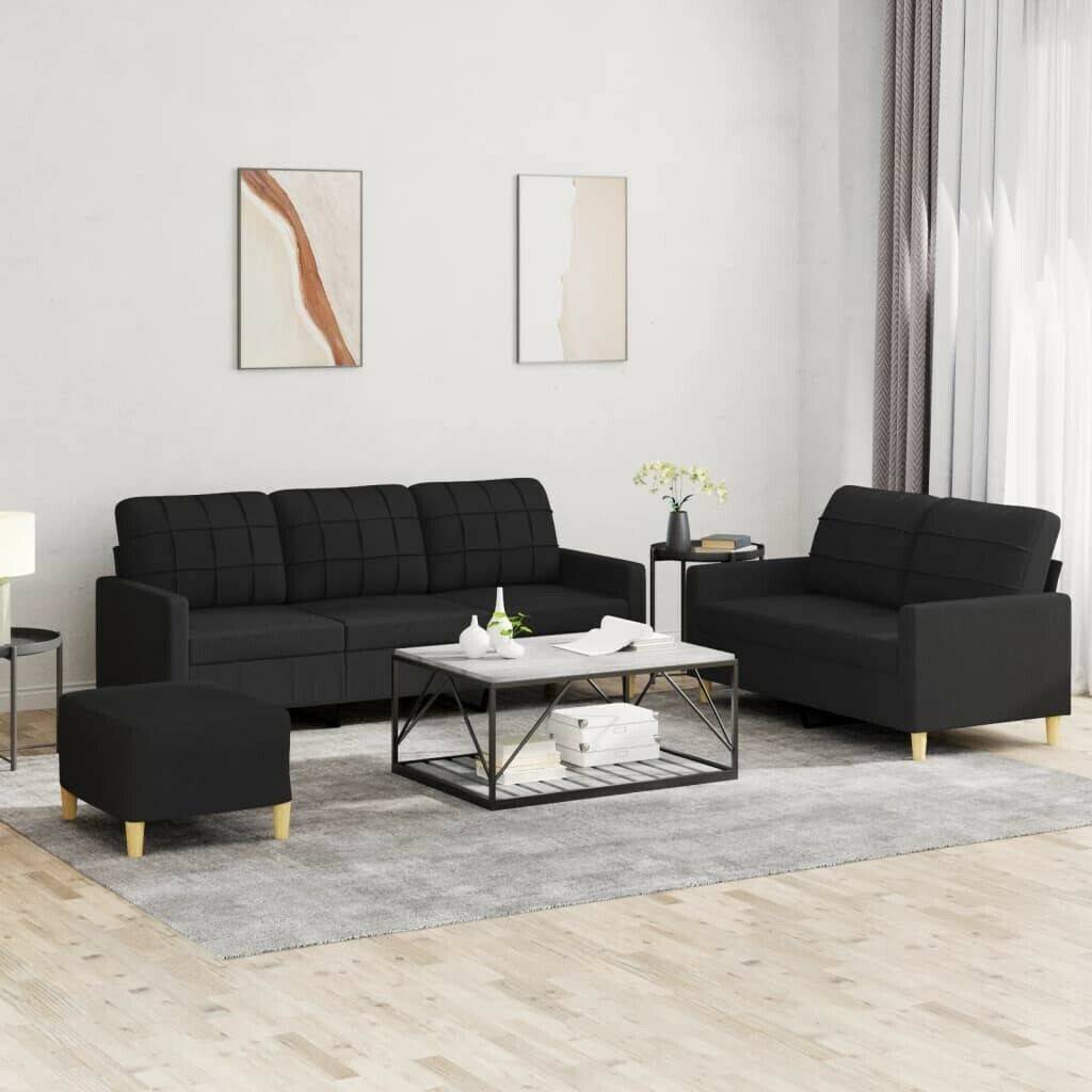 vidaXL 3 pcs. Sofa set with cushions black fabric (3201318) Sofás