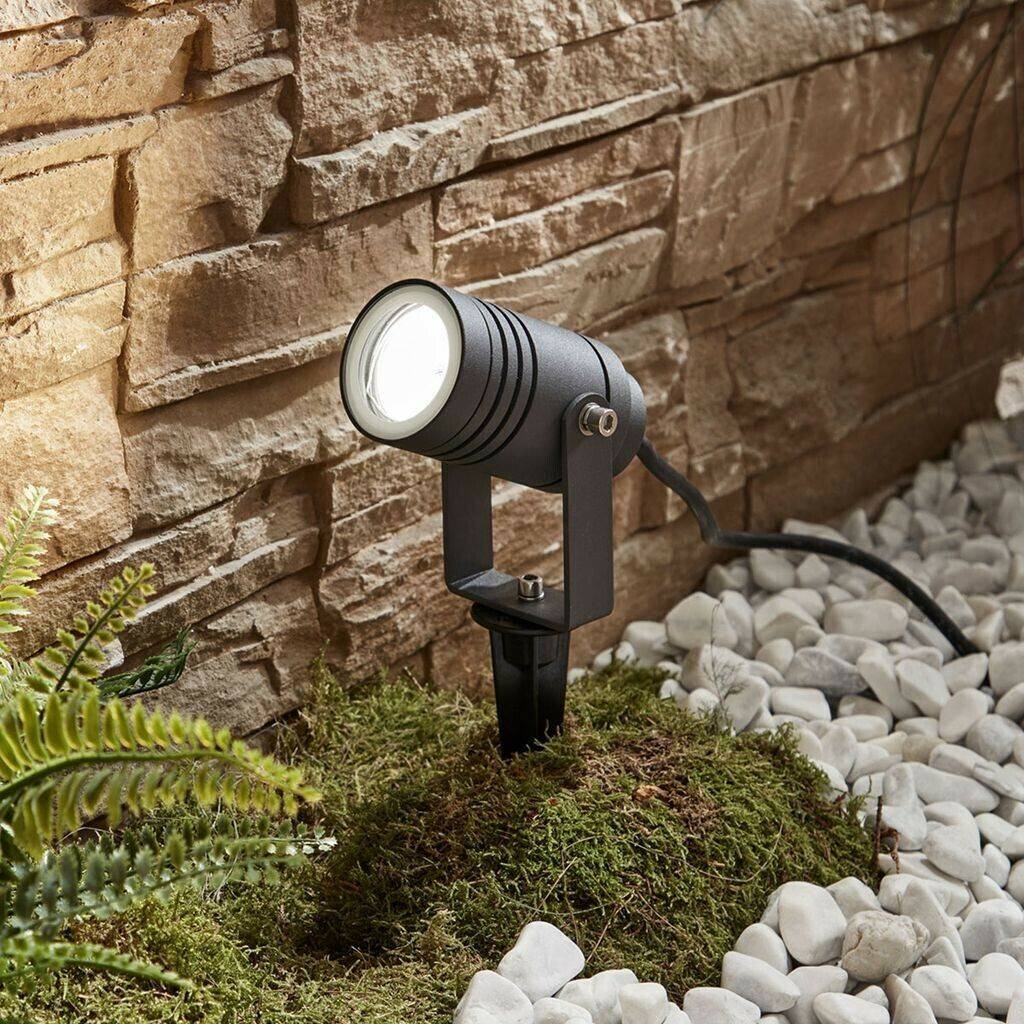 Lucande Outdoor spotlight Galina with ground spike, dark gray 10cm Lámparas de exterior