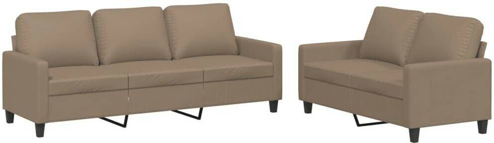 Sofás vidaXL 2 pcs. Sofa set with cushions faux leathercappuccino brown faux leather (3201422)