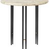 Muebles de diseño Gubi IOI side table Ø50cm wavy beige travertine matt black wavy beige H x Ø 50x50cm