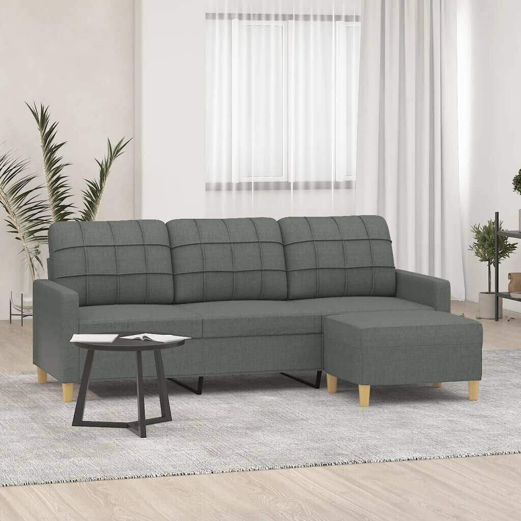 vidaXL 3-seater sofa with stool dark gray 180 cm fabric (3201002) Sofás