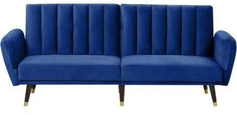 Beliani Velvet Sofa Bed Navy Blue VIMMERBY Sofás