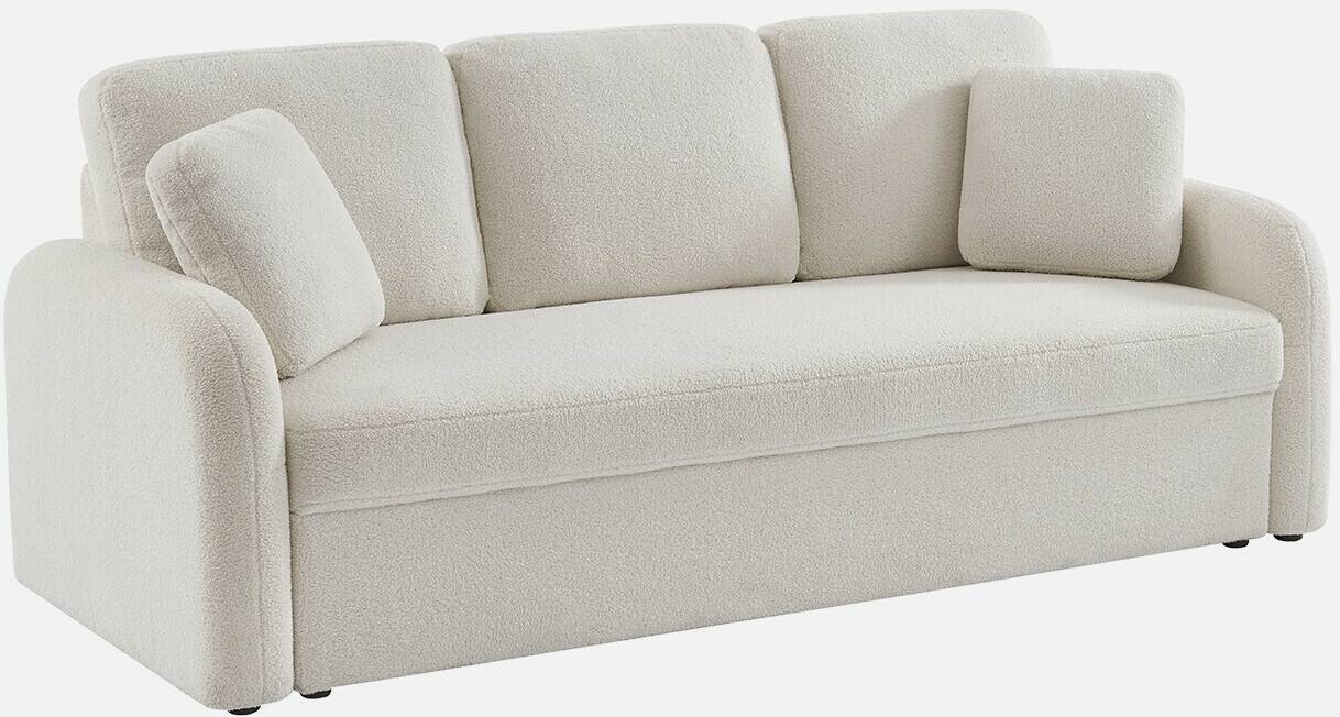 sweeek 3-seater sofa with white teddy bouclé cover rounded lines Milano 210x85x85 cm White Sofás