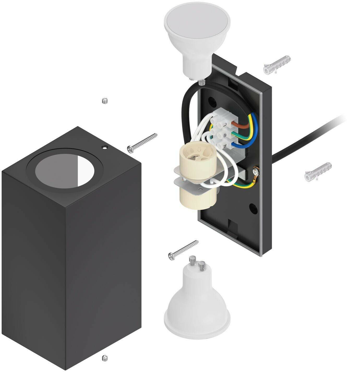 ledscom.de ALSE wall light up- & downlight for outside, black, aluminum, square, incl. 2 GU10 LED lamps, each 450lm warm white Lámparas de exterior