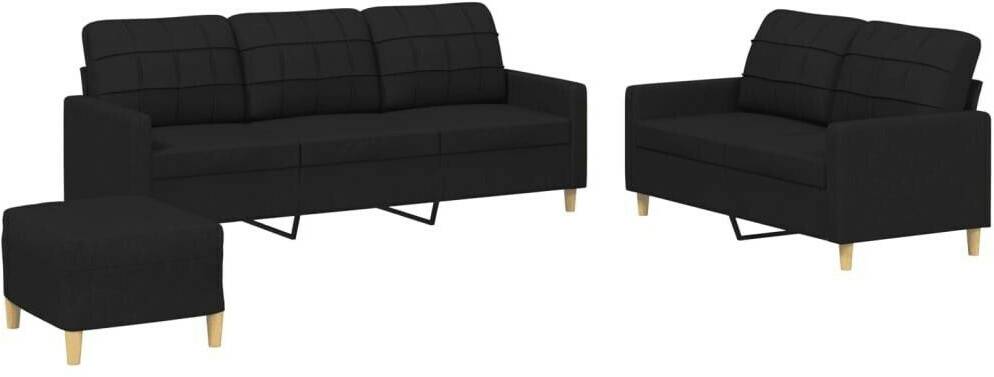 vidaXL 3 pcs. Sofa set with cushions black fabric (3201318) Sofás