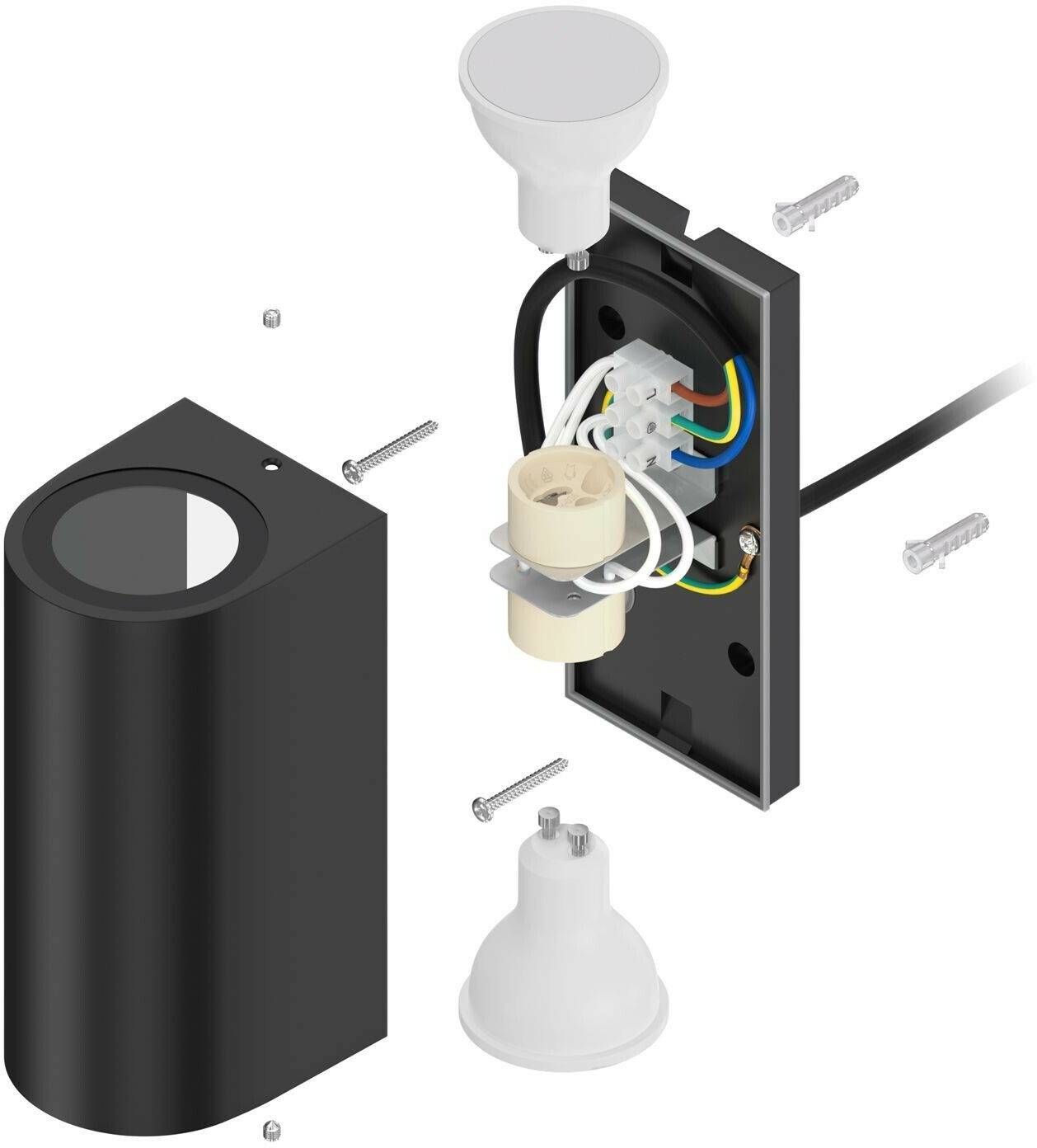 Lámparas de exterior ledscom.de ALSE wall light up- & downlight for outside, black, aluminum, round, incl. 2 GU10 LED lamps, each 450lm warm white