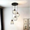 Licht-Erlebnisse Geometric pendant light black copper adjustable wire frame 4x E27 hanging lamp - black, copper Lámparas