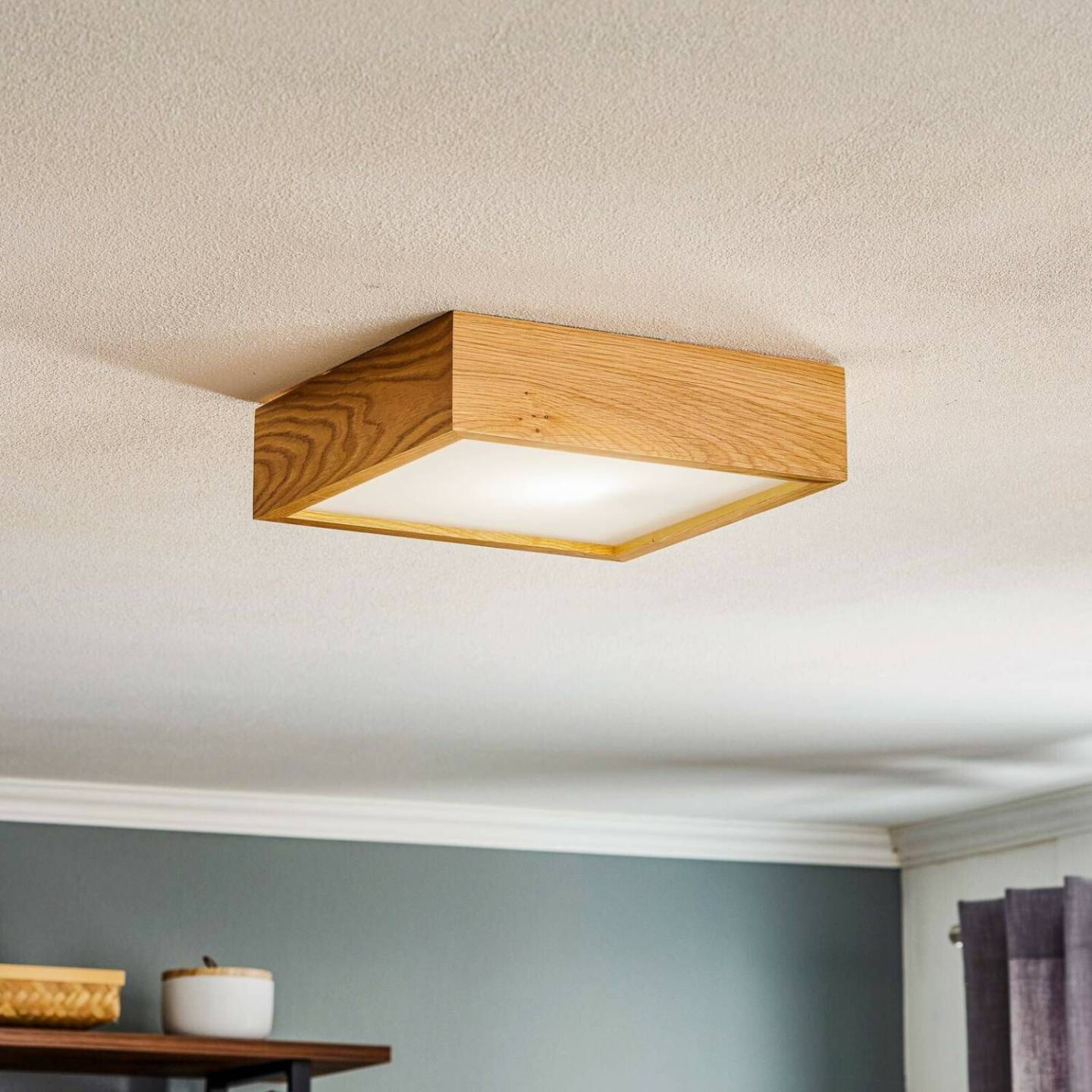 Kerio ceiling light 30x30cm rustic pine Lámparas