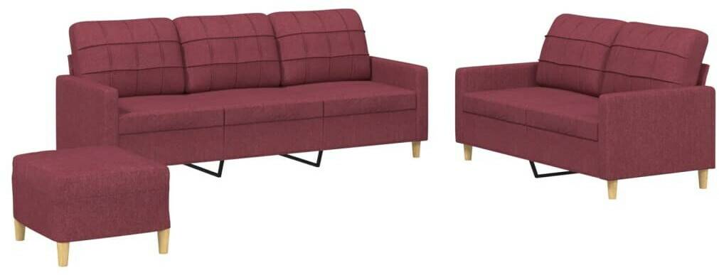 Sofás vidaXL 3 pcs. Sofa set with cushions wine red fabric (3201320)