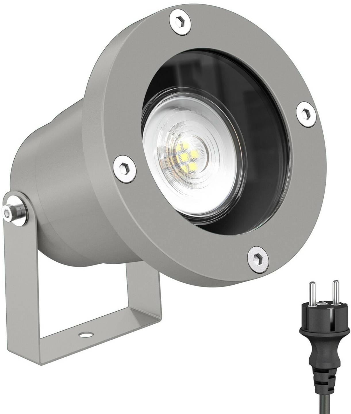 ledscom.de Garden spotlight DUK for outside, IP65, plug, gray, incl. GU10 LED 504lm white Lámparas de exterior