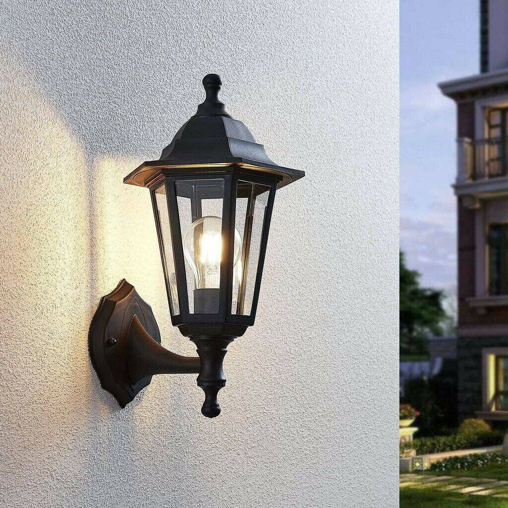 Lámparas de exterior Lindby Lantern-shaped Nane outdoor wall light, black