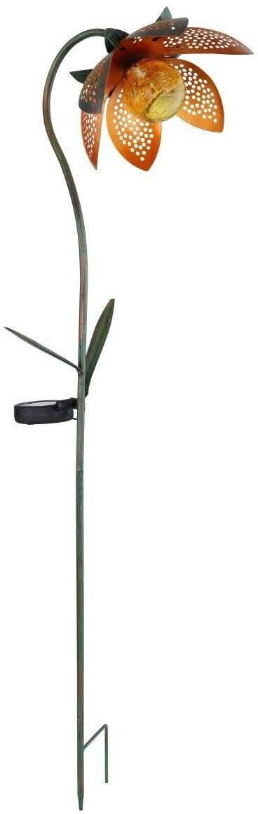 Globo Solar lamp, flower with glass sphere, earth spike, metal green, 25x15x90 cm Lámparas de exterior