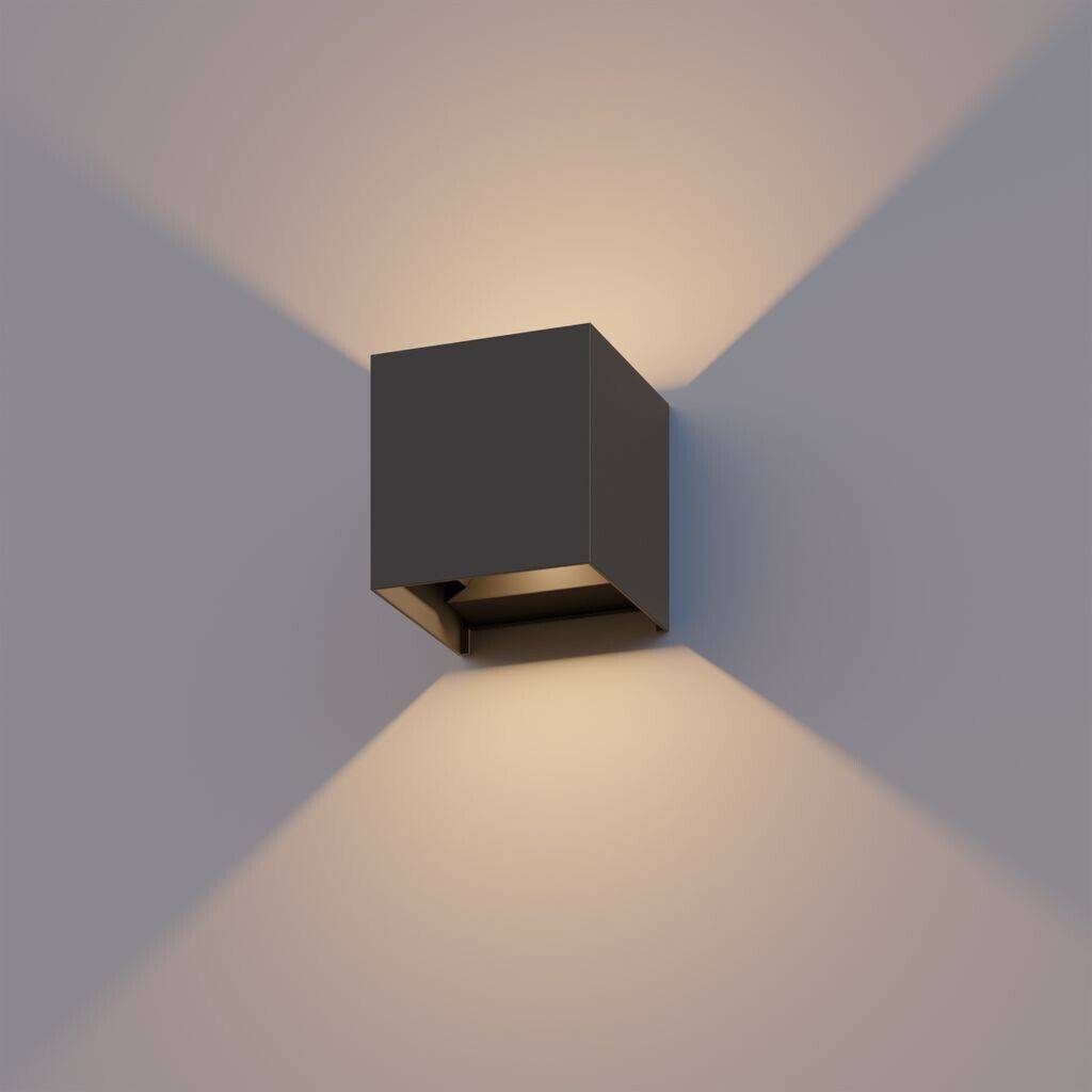 CalEx LED outdoor wall lamp Cube, up/down, H10cm, anthracite F Lámparas de exterior