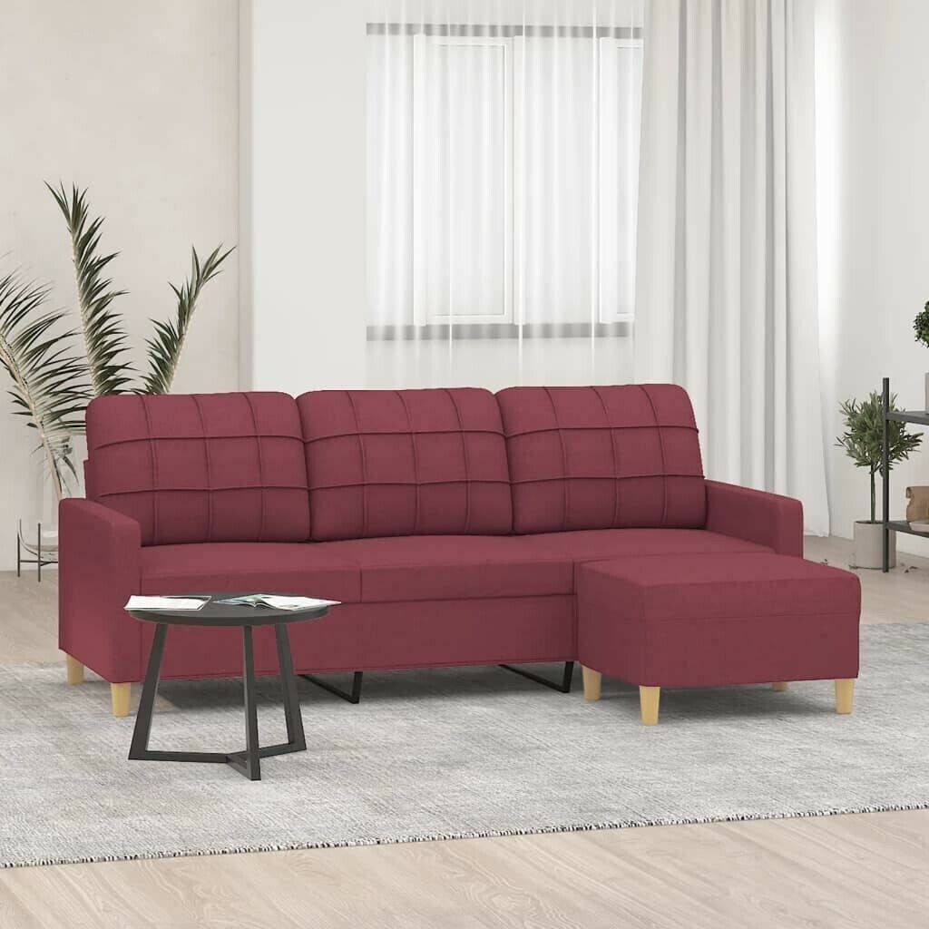 vidaXL 3-seater sofa with stool wine red 180 cm fabric (3201007) Sofás