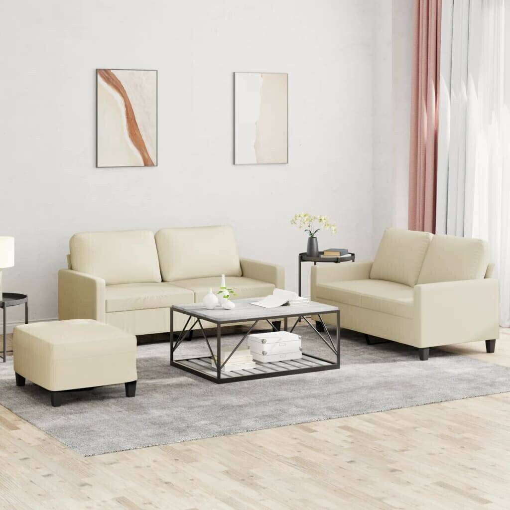 vidaXL 3 pcs. Sofa set with cushions faux leathercream faux leather (3201414) Sofás